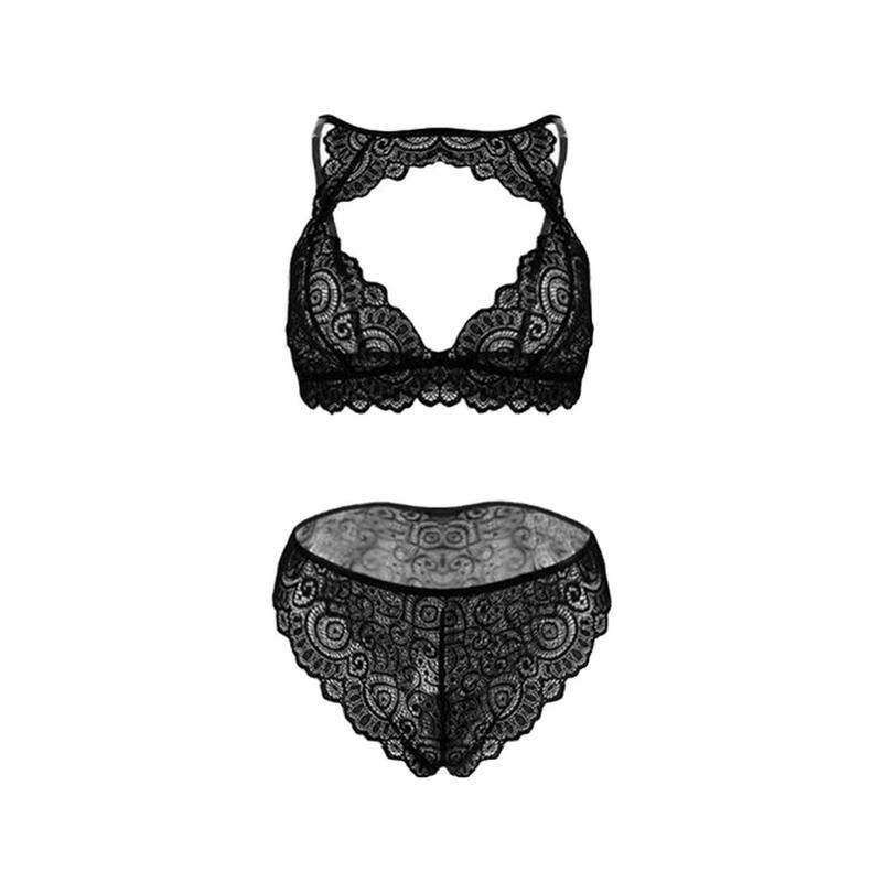 2Pcs New Hot Sexy Lingerie Solid Women S Black Lace Nightdress