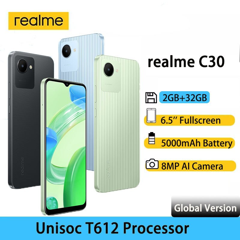 Global Version Realme C30 Mobilephone Octa Core Unisoc T612 Processor 6