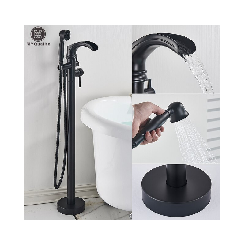 MYQualife Matte Black Floorstanding Bathtub Faucet Set Dual Handle