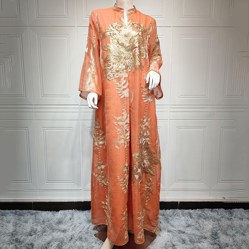 Embroidered Moroccan Caftan For Occasions Dubai Woman Habaya Ramadan