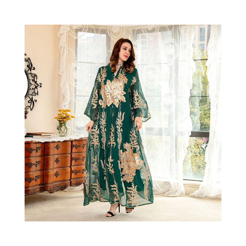 Embroidered Moroccan Caftan For Occasions Dubai Woman Habaya Ramadan