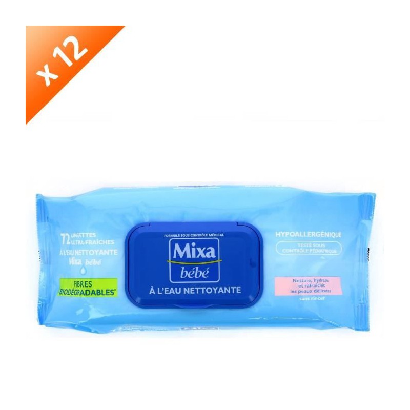 Mixa Bebe Wipes With Cleansing Water 864 Wipes 12 Lots Of 72