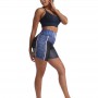 Summer Dark Stitching Ocean Blue Three-point Yoga Shorts Digital Printing High Waist Hip Lift Slim Sports Tight Casual Pants