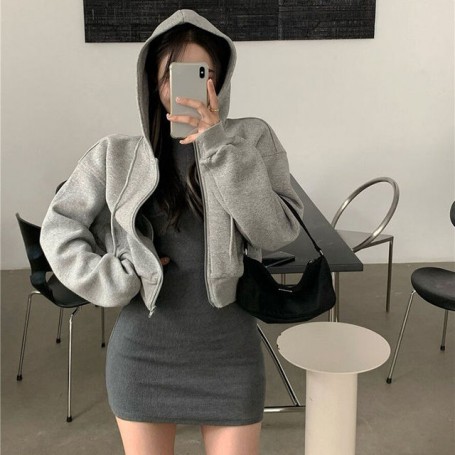 Hooded Crop Top Sweatshirt Women A