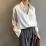 Long Sleeves Satin Silk Shirt Blouse Women A