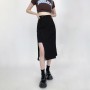 Black Suit Skirts Women Mid-calf College A-line Summer Side-slit High Waist Korean Style All-match Streetwear Female Plus Size