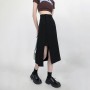 Black Suit Skirts Women Mid-calf College A-line Summer Side-slit High Waist Korean Style All-match Streetwear Female Plus Size