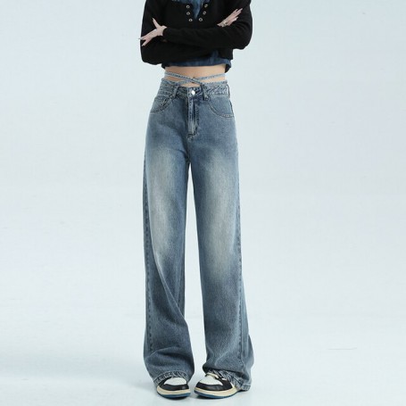 High Waist Faded Color Wide Leg Pants Women A