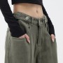Green Washed Straight Jeans Woman Adjustable Mid-rise Loose Wide-leg Trousers Street Retro Pants Button Oversized Jeans