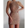 Wedding Chain Sequin Slim Dress Summer Women Fashion Hollow Out Off Shoulder Club Dresses Ladies Sleeveless Party Casual New