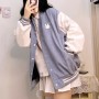 Autumn Japanese color blocking Baseball Jacket Soft girl kawaii female student new Korean loose Cardigan Sweater Jacket