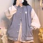 Autumn Japanese color blocking Baseball Jacket Soft girl kawaii female student new Korean loose Cardigan Sweater Jacket