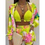 Women's Three-Piece Suit Fashion Holiday Style Solid Color Printing Casual Sexy 3-Piece Sets Beach Outfits Female