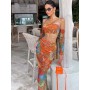 Off Shoulder Printed Bodycon Midi Dresses Sets Women Sexy Crop Tops Long Skirts Suits Two Piece Set Party Club Outfits Summer
