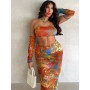 Off Shoulder Printed Bodycon Midi Dresses Sets Women Sexy Crop Tops Long Skirts Suits Two Piece Set Party Club Outfits Summer