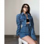 YICIYA Summer Fashion 2 Piece Outfit Patchwork Vintage Sexy Women's Blue Lapel Button Short Denim Coat and denim skirt New