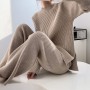 women's two-piece split sweater suit thickened knitted wide leg pants