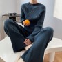 women's two-piece split sweater suit thickened knitted wide leg pants