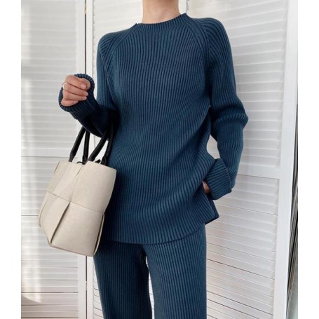 women's two-piece split sweater suit thickened knitted wide leg pants