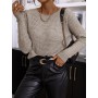 Slim Fitting Tan Light Brown Knit Long Sleeves O Neck Autumn Winter Women Pullover Sweater Office Lady Clothing