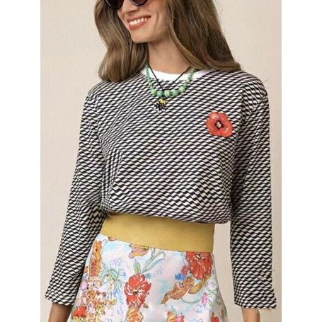 Long Sleeve Shirt Embroidery Floral Women