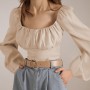 Elegant Chic Woman Shirt Puff Long Sleeve  Ladies Square Neck Casual Tops
