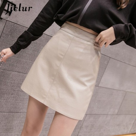 Leather Skirt Autumn Winter New Korean High Waist Mini Skirt Female 4 Colors Chic Black Sexy Saia A-line PU Skirts Women