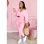 Casual 2 Piece Sets Womens Outfits V Neck Solid Color Zipper Design Plus Size Sets Fall 2021 Womens Fashion S-4XL
