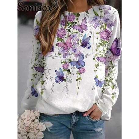 Sweatshirt Long Sleeves Women Floral Print