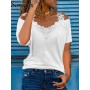 Lace Shirt Women Casual V Neck Loose T Shirt Ladies Hollow Sling Off Shoulder Pullover Tops
