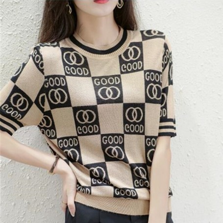 Cashmere Short Sleeve Knitted Pullover Women  Short Sleeve Tops