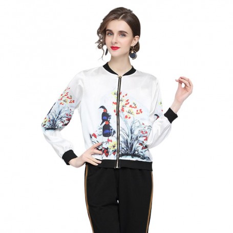 -Ink style printed short coat women's new casual European temperament fashionable bomber
