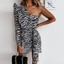 Dress  Off Shoulder Leopard Tiger Pattern Print  Fashion Ladies Party Dresses Elegant Irregular Dress Vestido
