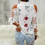 New Women's Tops Flower Print Off-Shoulder Lace Stitching Half-Sleeve T-Shirt Ladies Fashion Casual Loose T Shirts