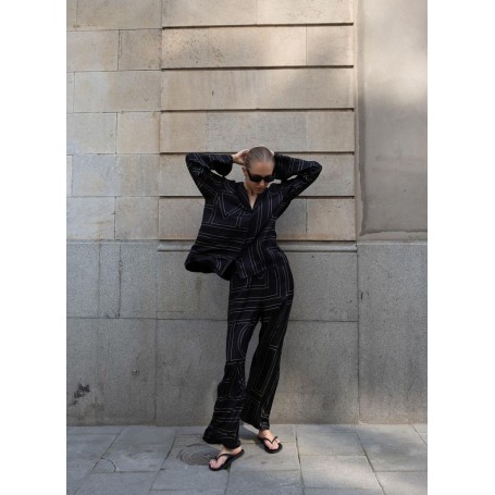 Women Pants  New Summer Women's New Geometric Embroidery Casual Pants High-waist Straight-leg Trousers/Shirt with Drawstring