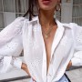 Xeemilo Elegant Flower Embroidery Blouse Fashion Turn-down Collar Single-Breasted Long Sleeve Shirts Casual Office Women Clothes
