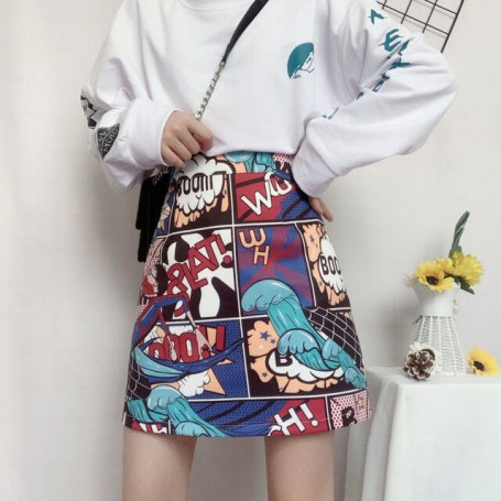 High Waist Cartoon Print Mini Skirts/ Women Elegant Skirts For Women