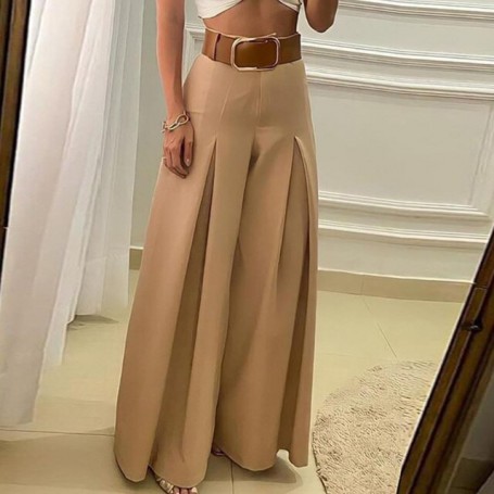 Women Fashion Pleated Wide Leg Pants   Spring Casual Loose Long Pants Summer Elegant