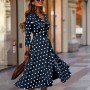 Women Long Sleeve Polka Dot Printed Dress
