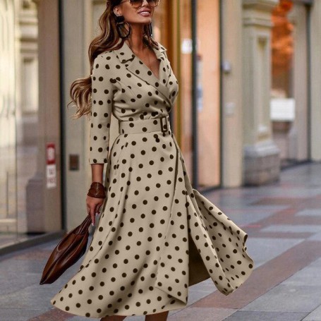 Women Long Sleeve Polka Dot Printed Dress