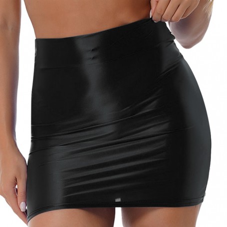 Womens Female Party Raves Mini Skirts Elastic Waistband Miniskirt Casual High Waist Glossy Party Mini Skirts Night Bar Clubwear
