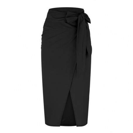 High Waisted Skirt Tie Wrap Midi Skirts Chic Side Slit Plain Casual Summer Long Skirt Solid Khaki Black Skirt Female