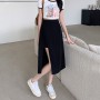 Side-slit Suit Skirts Women Mid-calf High Waist Korean Style A-line Skirt Summer Elegante All-match Streetwear Female Plus Size