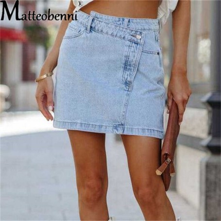 Mini Denim Skirt High Waist Fashion Slim Elastic Straight Summer Sexy Vintage Casual Splicing Short Skirt