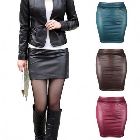 Large Size 3XL High Waist Bodycon Short Skirt Office Ladies Work Wear Fashion Sexy Women Mini Skirt Solid Color PU Leather