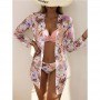 High Waist 3 Piece Bikini Set With Cover Up  Swimsuit Women Print Long Sleeve Bathing Suit Beachwear Swimming Biquini New