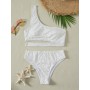 European and American Ladies Solid Color Sexy One-Shoulder High Waist Bikini Split Swimsuit in Stock Luxury