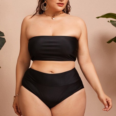 New  L-6XL Women's 2 Pieces Bandeau Bikini Swimsuit  Off Shoulder High Waist Bathing Suit Swimwear