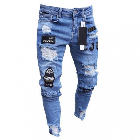 New Men's Casual Pants Ripped Sports Jeans