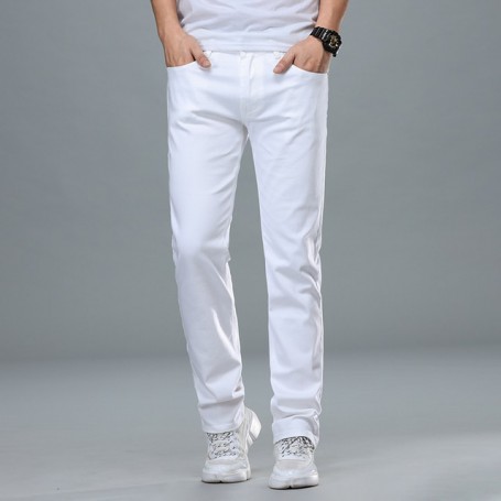 White Denim Trousers Men Baggy Jeans Slim Fit Pants